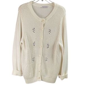 ALLISON DALEY Womens Cream Sweater Button Front Rhinestone Open Knit Front Fancy